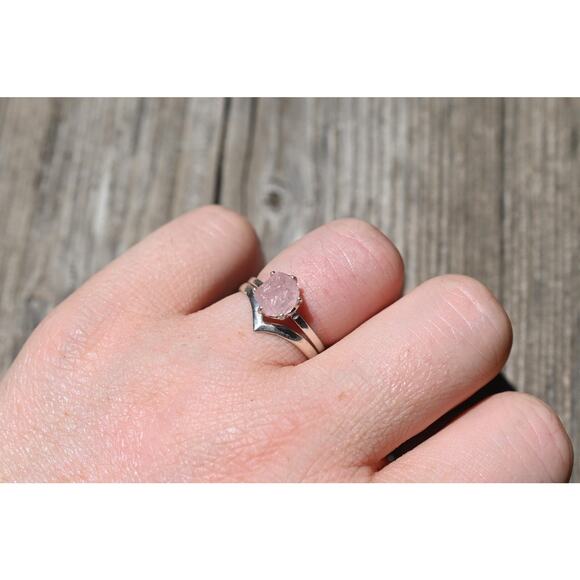Morganite engagement ring set, raw crystal ring size 3 4 5 6 7 8 9 10 11 12 13 - Picture 3 of 9